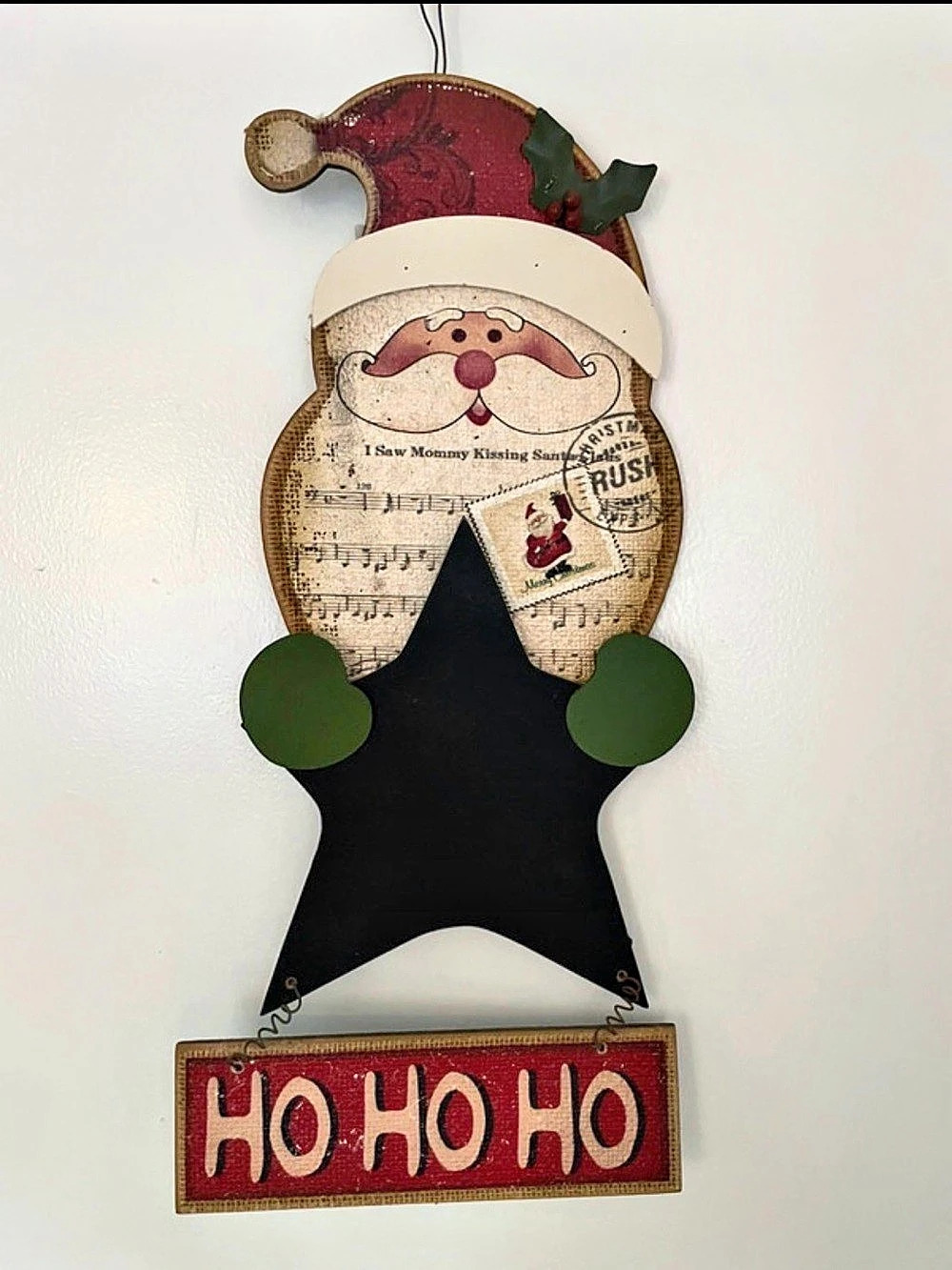 New Festive Santa Wall Hanging chalkboard- Red, Green, Black NWT